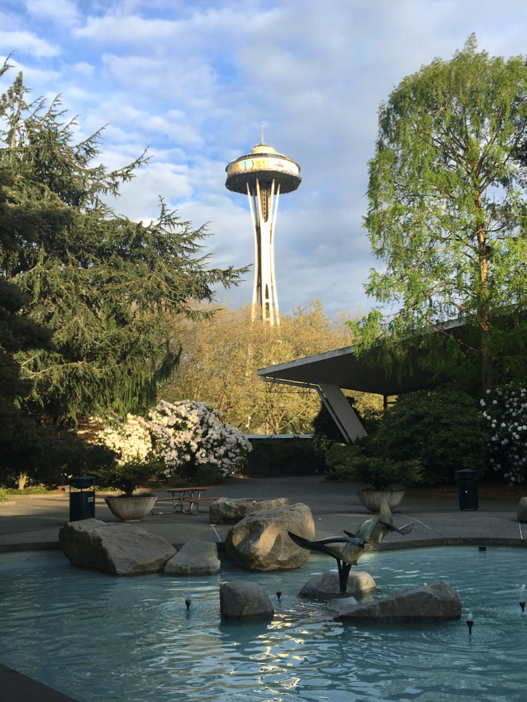seattle space needle from park pond